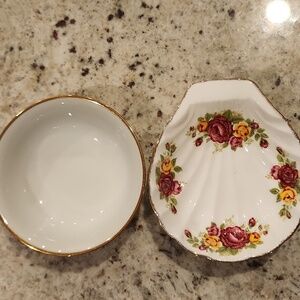 Haviland small sauce bowl and Royal Albert Country Roses clamshell trinket dish